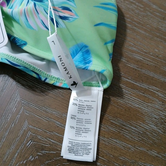 NWT Kamoni Bikini Green Floral Print Scoop Neck Bowknot Front   Sz L - Picture 9 of 14